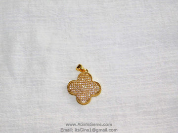CZ Large Clover Cross Pendant Micro Pave Clover Quatrefoil Charm Clear Gold Plated for Earrings Necklace AGGSM161 - A Girls Gems